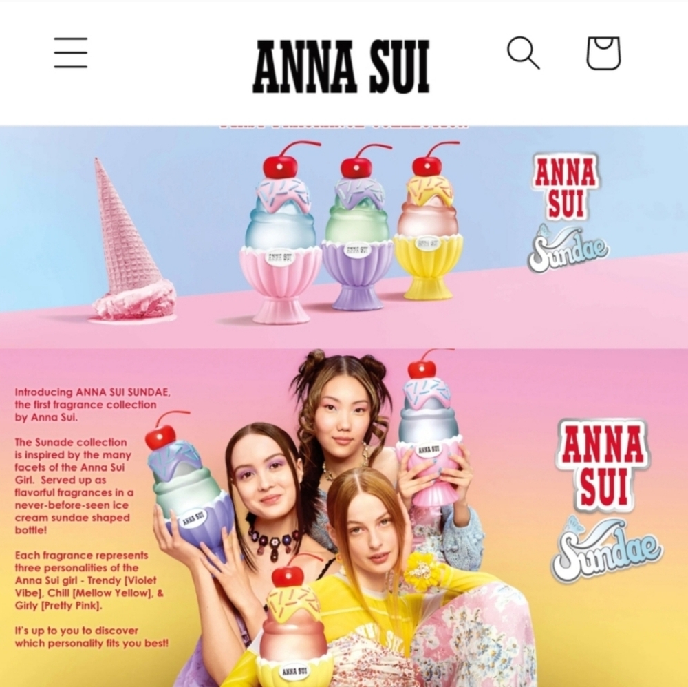 Anna Sui Sundae Trio with Pink, Yellow, and Purple Bundle New In Box